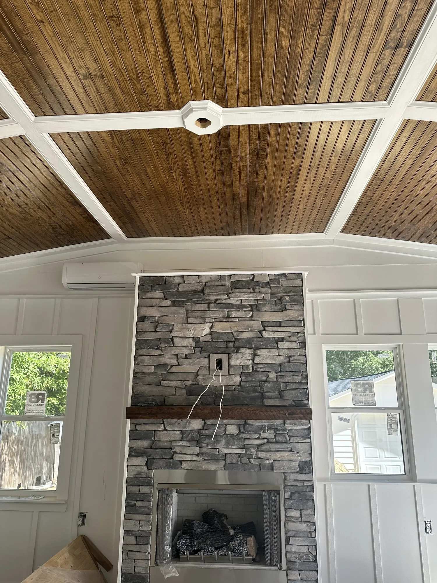 Stacked-Stone Fireplace